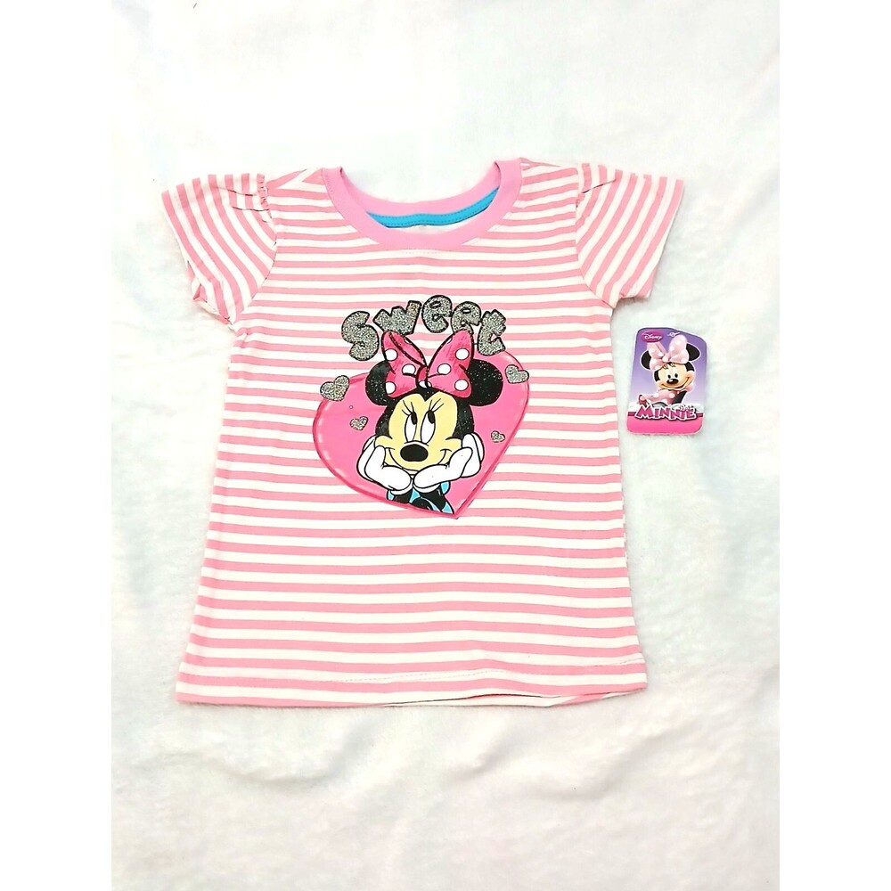 Disney Toddler Girl's Short Sleeve Minnie Mouse Tee (Size 4T) Pink/White -NEW!!!